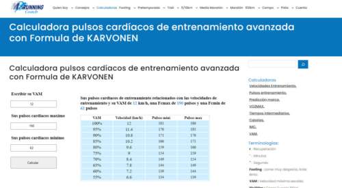 calculadora pulsos entrenamiento running karvonen