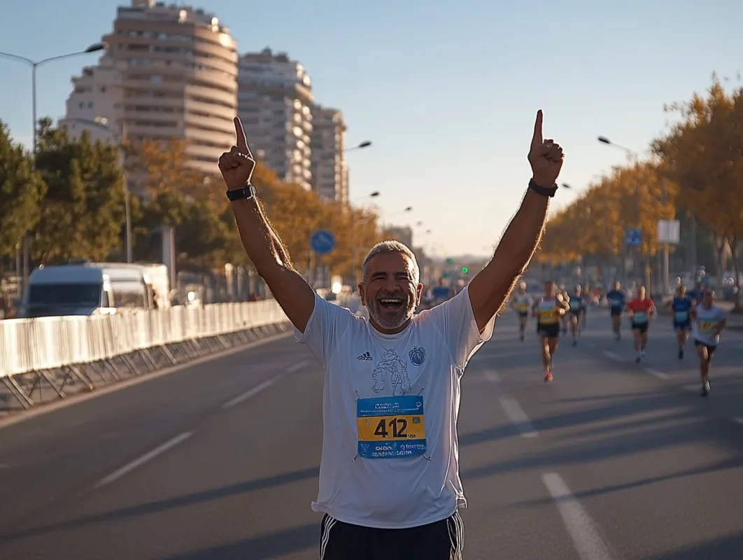 hombre de mas de 50 años que acaba su primer maraton