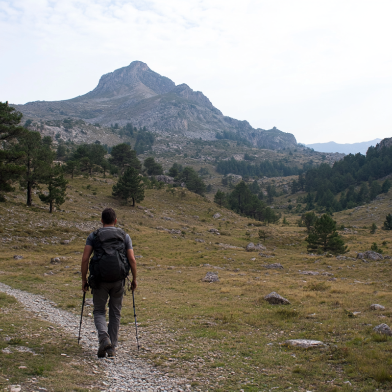 senderista con bastones