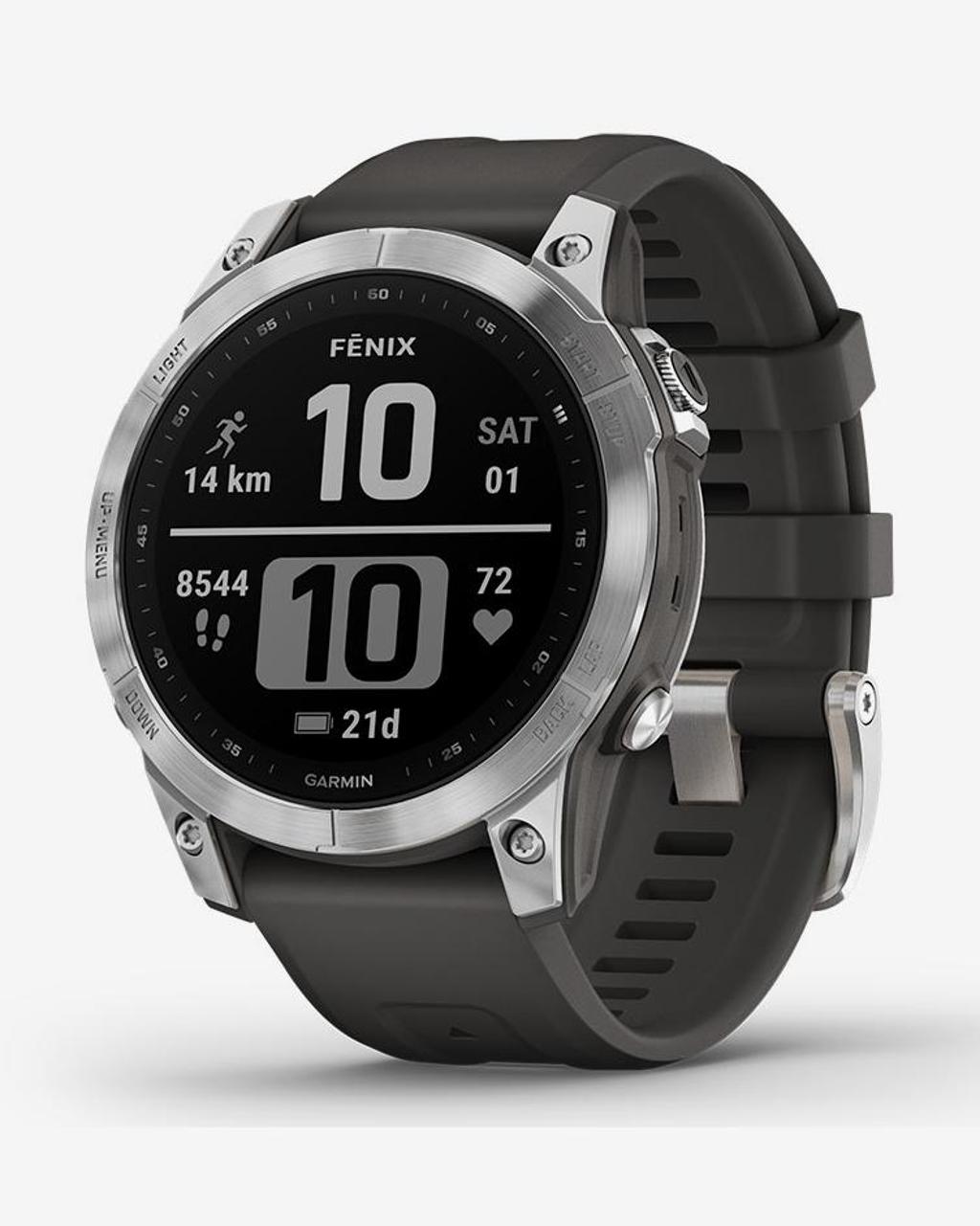 Garmin Fenix 7 plateado con correa gris grafito