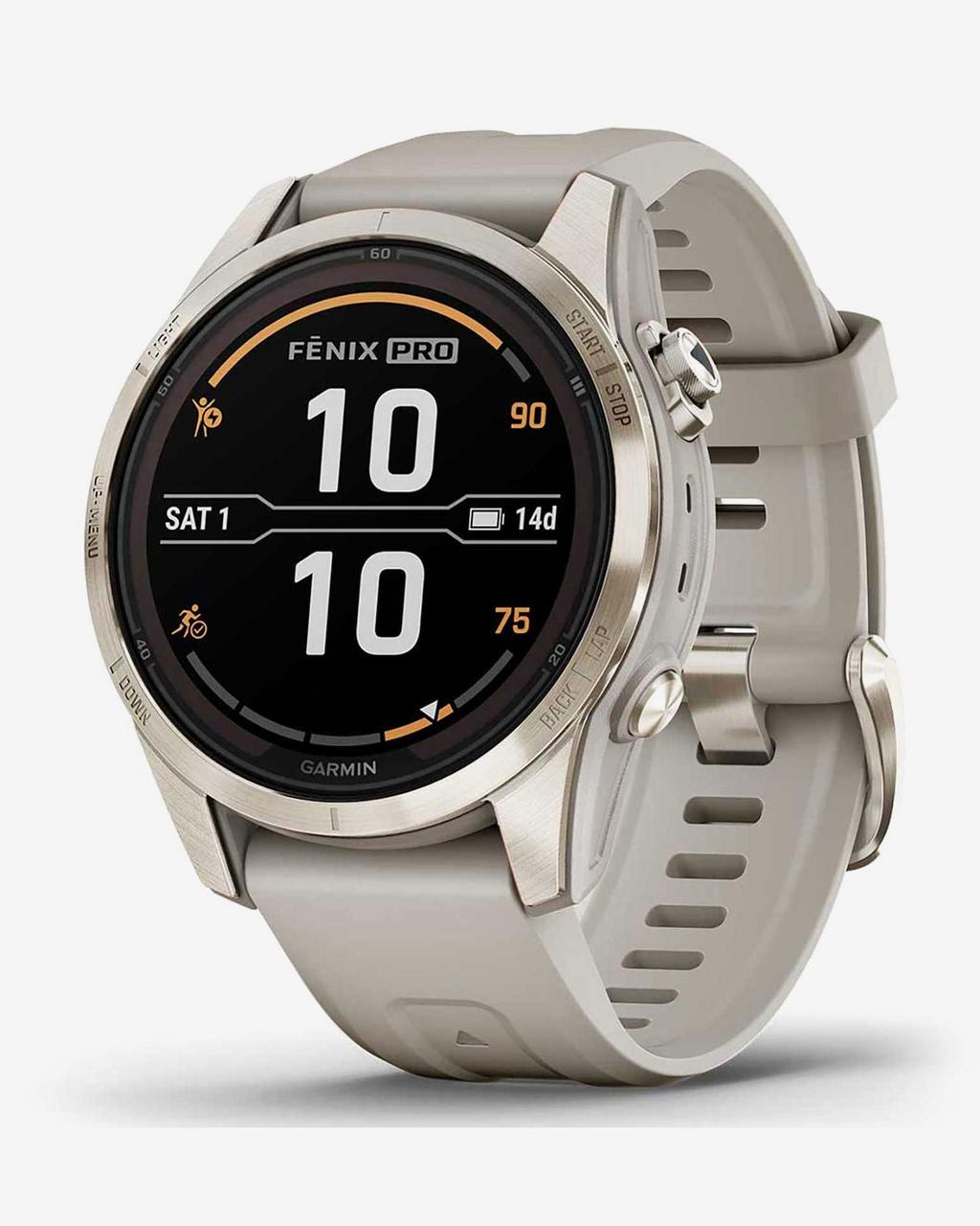 Garmin Fenix 7S Pro Zafiro Solar oro correa beige
