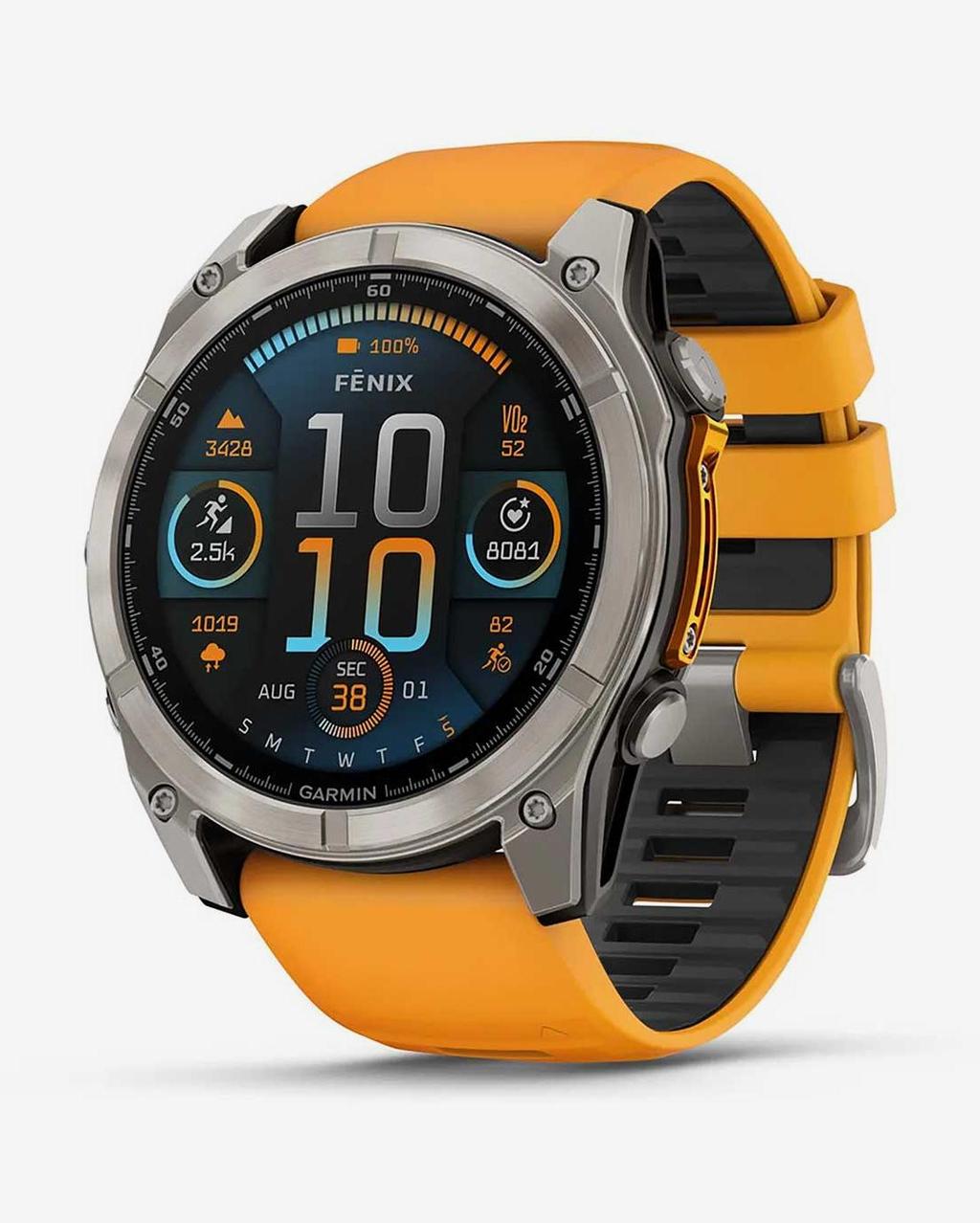 Garmin Fenix 8 AMOLED Zafiro 51 mm Titanio plateado correa naranja