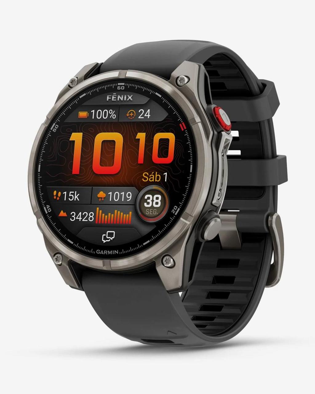 Garmin Fenix 8 Pro AMOLED Zafiro 47 mm Titanio gris plateado correa negro gris