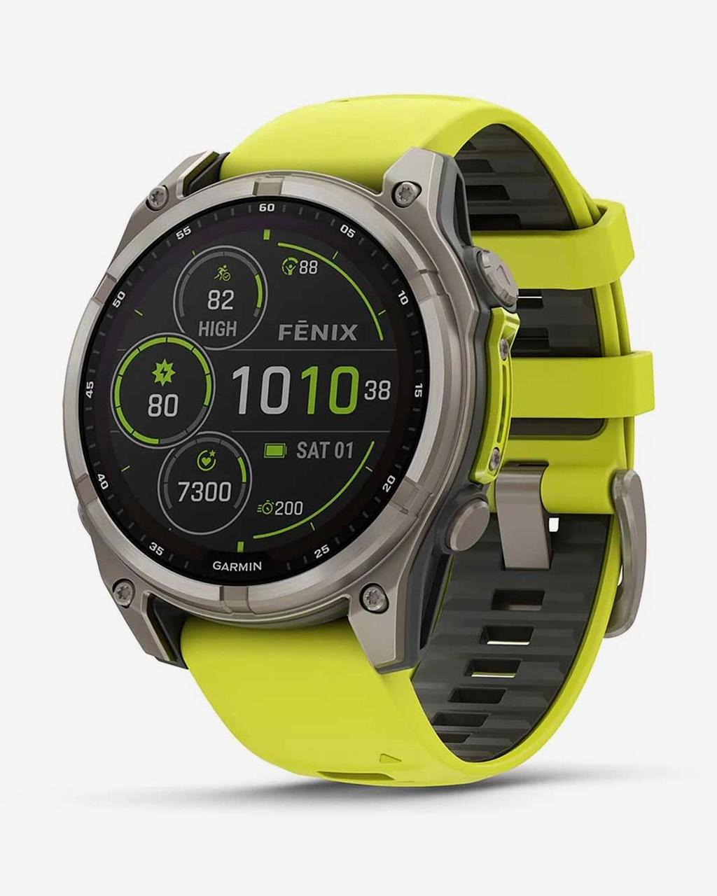 Garmin Fenix 8 Zafiro Solar 47 mm Titanio gris correa amarillo