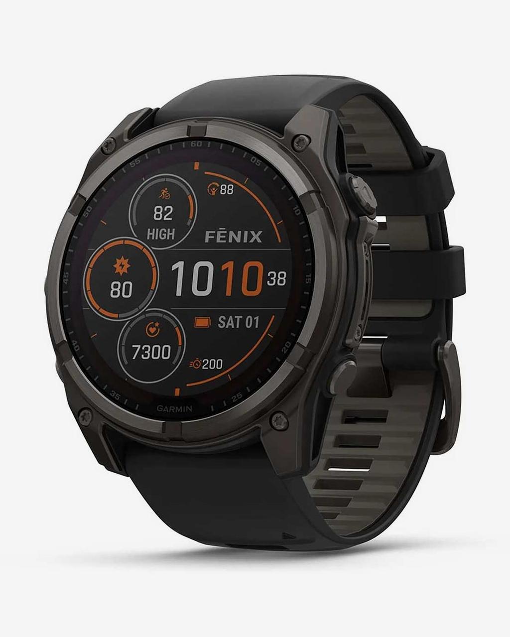 Garmin Fenix 8 Zafiro Solar 51 mm Titanio gris carbón correa negro