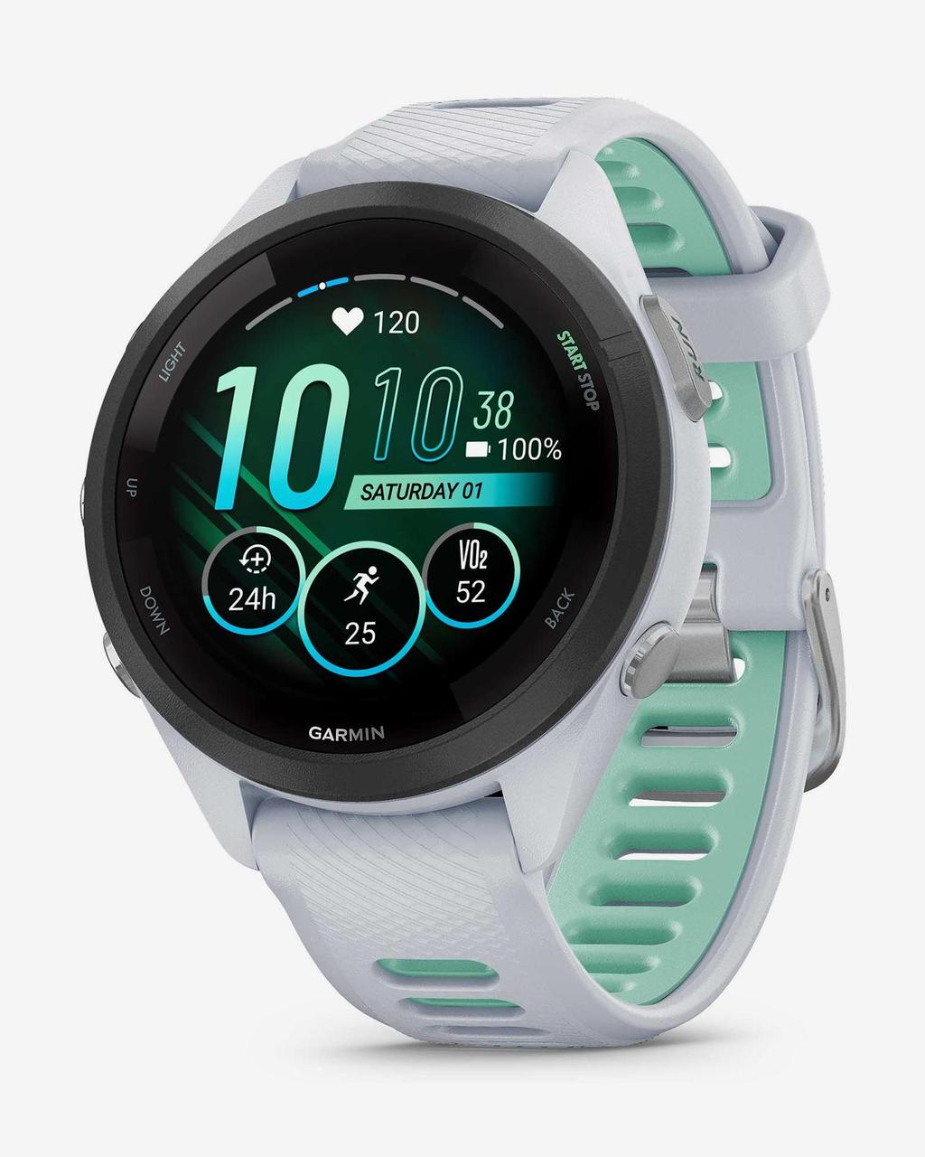 Garmin Forerunner 265S negro blanco correa blanco verde