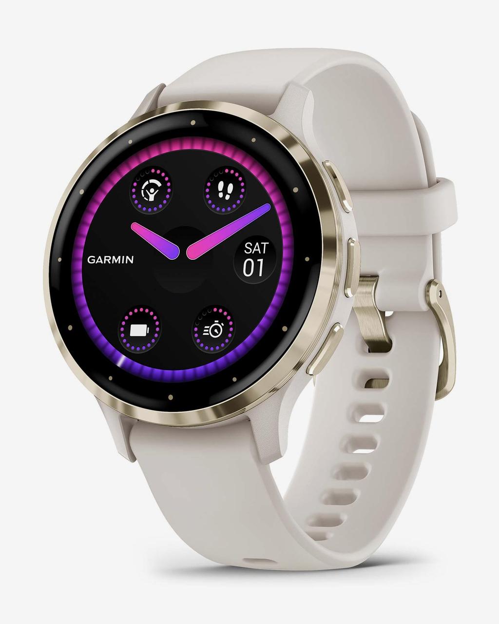 Garmin Venu 3S gris oro correa silicona beige