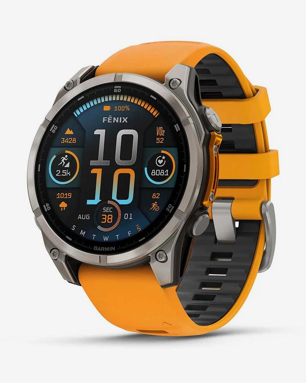 Garmin Fenix 8 AMOLED Zafiro 47 mm Titanio plateado correa naranja