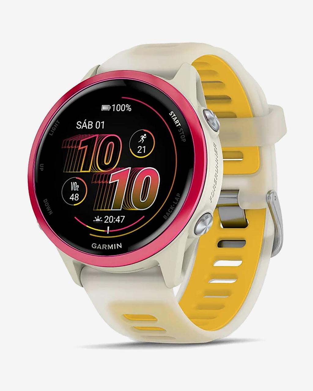 Garmin Forerunner 570 - 42 mm lila correa blanco amarillo