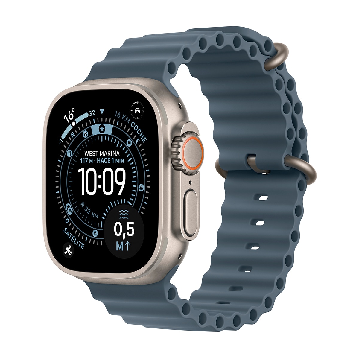 Apple - Apple Watch Ultra 3 GPS + Cellular 49mm Titanio natural con Correa Ocean Azul Naútico.