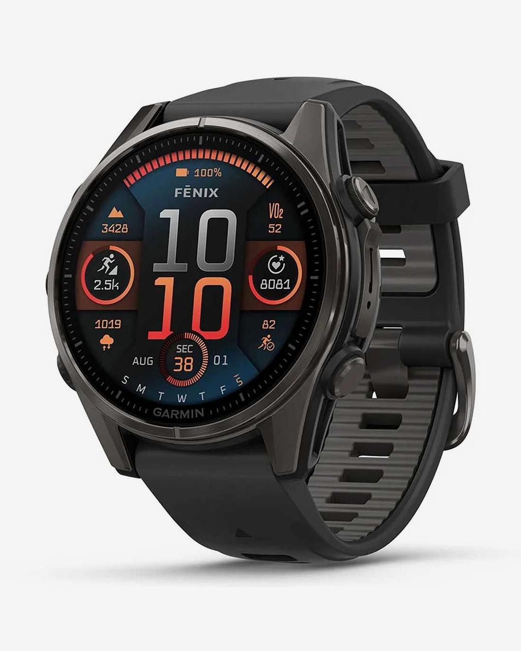 Garmin Fenix 8 AMOLED Zafiro 43 mm Titanio gris carbón correa negro