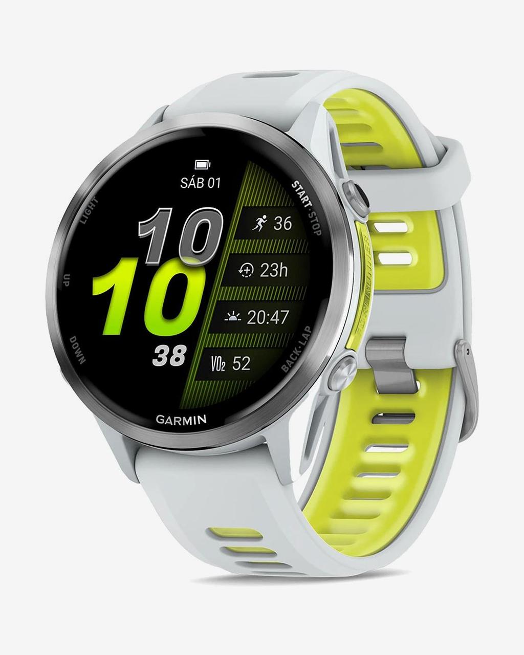 Garmin Forerunner 970 blanco correa blanco amarillo