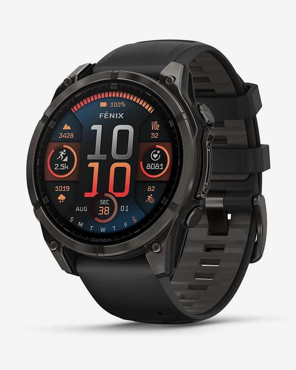 Garmin Fenix 8 AMOLED Zafiro 47 mm Titanio gris carbón correa negro