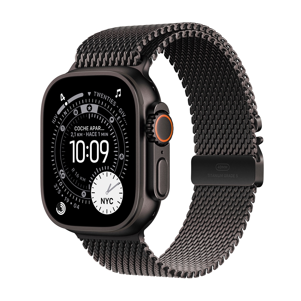 Apple - Apple Watch Ultra 3 GPS + Cellular 49mm Titanio negro con Correa Milanese Loop Negro (L).